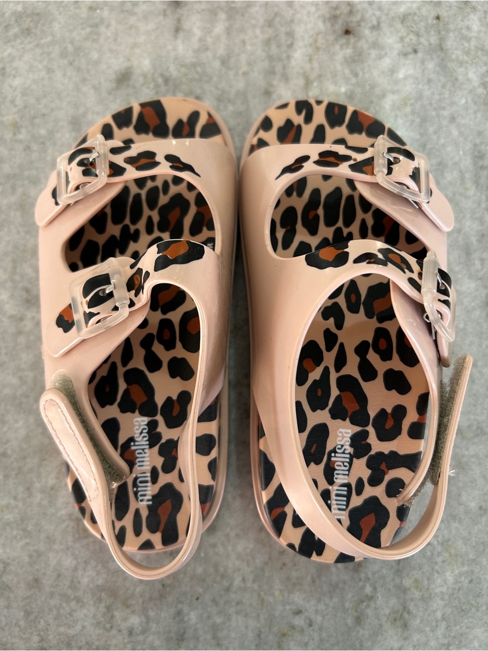 New Mini Melissa Girl's Wide II Double Buckle Animal Print Sandal  Size 11